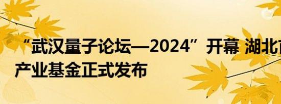 “武汉量子论坛—2024”开幕 湖北首支量子产业基金正式发布