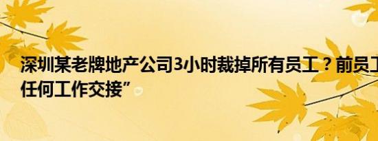 深圳某老牌地产公司3小时裁掉所有员工？前员工称“未办任何工作交接”