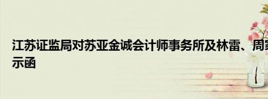 江苏证监局对苏亚金诚会计师事务所及林雷、周家文发出警示函