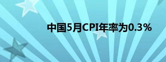 中国5月CPI年率为0.3%