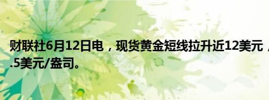 财联社6月12日电，现货黄金短线拉升近12美元，现报2325.5美元/盎司。