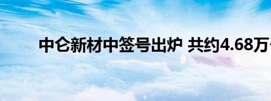 中仑新材中签号出炉 共约4.68万个