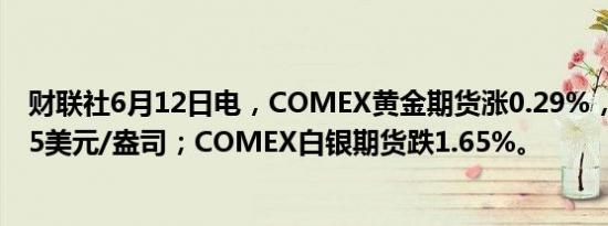 财联社6月12日电，COMEX黄金期货涨0.29%，报2333.85美元/盎司；COMEX白银期货跌1.65%。