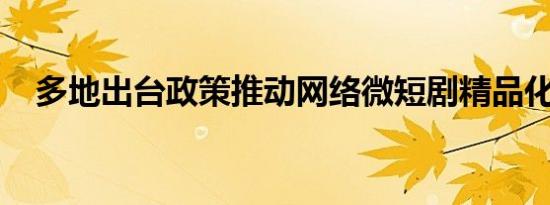 多地出台政策推动网络微短剧精品化发展