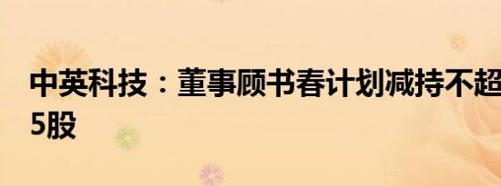 中英科技：董事顾书春计划减持不超过59,075股