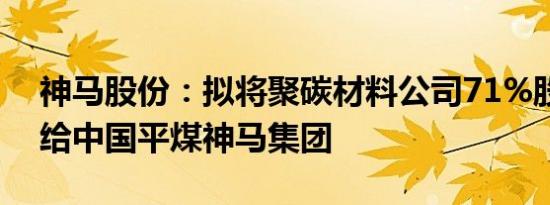 神马股份：拟将聚碳材料公司71%股权转让给中国平煤神马集团