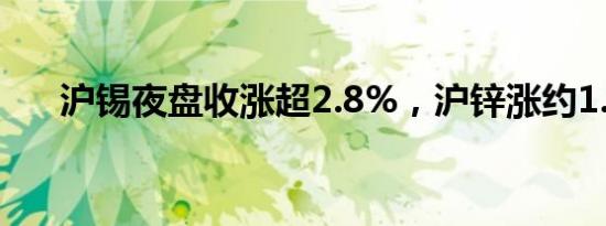 沪锡夜盘收涨超2.8%，沪锌涨约1.6%