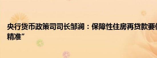 央行货币政策司司长邹澜：保障性住房再贷款要做到“四个精准”