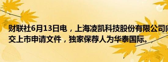 财联社6月13日电，上海凌凯科技股份有限公司向港交所提交上市申请文件，独家保荐人为华泰国际。