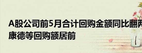 A股公司前5月合计回购金额同比翻两倍 药明康德等回购额居前