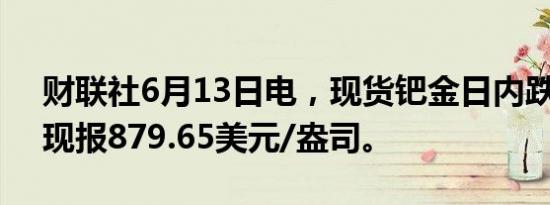 财联社6月13日电，现货钯金日内跌超2%，现报879.65美元/盎司。