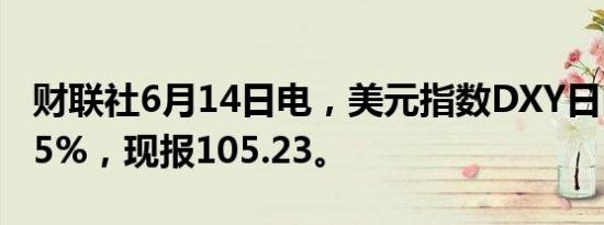 财联社6月14日电，美元指数DXY日内涨超0.5%，现报105.23。