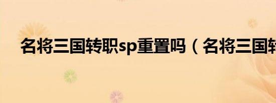 名将三国转职sp重置吗（名将三国转职）