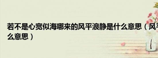 若不是心宽似海哪来的风平浪静是什么意思（风平浪静是什么意思）