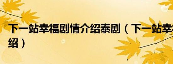 下一站幸福剧情介绍泰剧（下一站幸福剧情介绍）