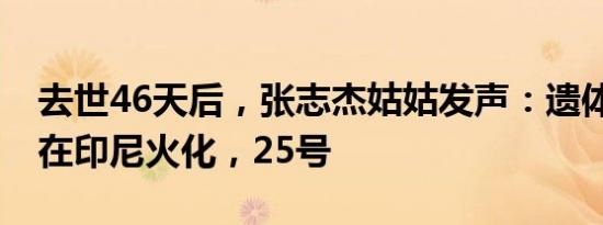 去世46天后，张志杰姑姑发声：遗体20号将在印尼火化，25号