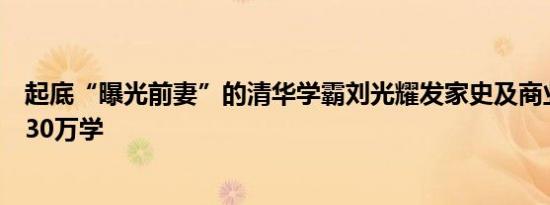 起底“曝光前妻”的清华学霸刘光耀发家史及商业版图：以30万学