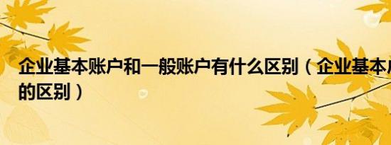 企业基本账户和一般账户有什么区别（企业基本户和一般户的区别）