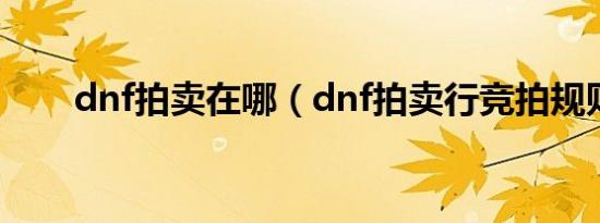 dnf拍卖在哪（dnf拍卖行竞拍规则）