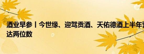 酒业早参丨今世缘、迎驾贡酒、天佑德酒上半年营收增速均达两位数