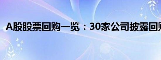 A股股票回购一览：30家公司披露回购进展