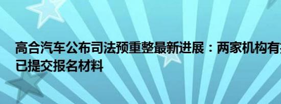 高合汽车公布司法预重整最新进展：两家机构有投资意向，已提交报名材料