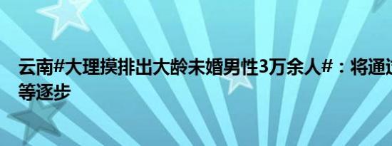 云南#大理摸排出大龄未婚男性3万余人#：将通过政府牵线等逐步