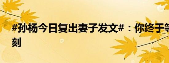 #孙杨今日复出妻子发文#：你终于等到这一刻