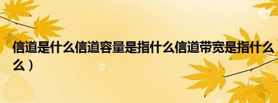 信道是什么信道容量是指什么信道带宽是指什么（信道是什么）