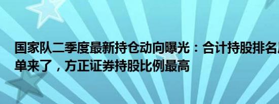 国家队二季度最新持仓动向曝光：合计持股排名居前A股名单来了，方正证券持股比例最高