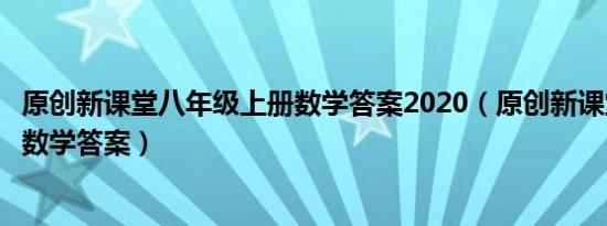 原创新课堂八年级上册数学答案2020（原创新课堂八年级上数学答案）