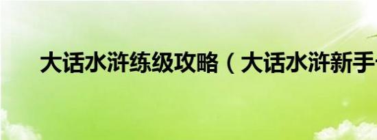 大话水浒练级攻略（大话水浒新手卡）