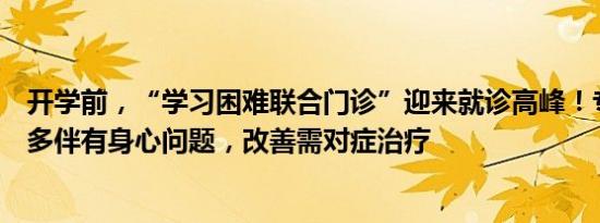 开学前，“学习困难联合门诊”迎来就诊高峰！专家：患儿多伴有身心问题，改善需对症治疗