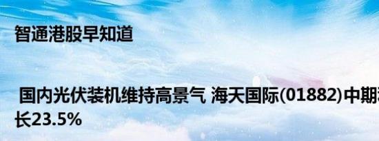 智通港股早知道 | 国内光伏装机维持高景气 海天国际(01882)中期利润同比增长23.5%