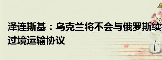 泽连斯基：乌克兰将不会与俄罗斯续签天然气过境运输协议