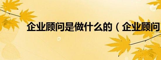 企业顾问是做什么的（企业顾问）