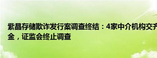 紫晶存储欺诈发行案调查终结：4家中介机构交齐12亿承诺金，证监会终止调查