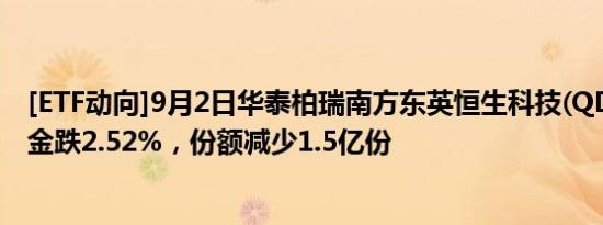 [ETF动向]9月2日华泰柏瑞南方东英恒生科技(QDII-ETF)基金跌2.52%，份额减少1.5亿份