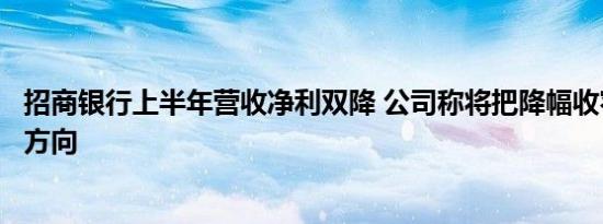 招商银行上半年营收净利双降 公司称将把降幅收窄作为努力方向