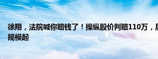 徐翔，法院喊你赔钱了！操纵股价判赔110万，后续或有大规模起