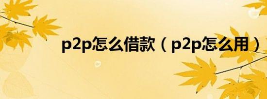 p2p怎么借款（p2p怎么用）