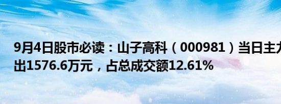 9月4日股市必读：山子高科（000981）当日主力资金净流出1576.6万元，占总成交额12.61%