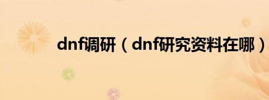 dnf调研（dnf研究资料在哪）