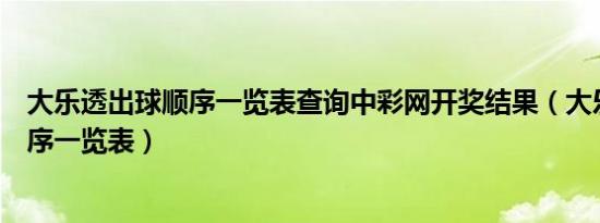 大乐透出球顺序一览表查询中彩网开奖结果（大乐透出球顺序一览表）