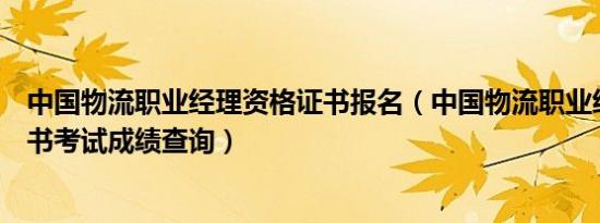 中国物流职业经理资格证书报名（中国物流职业经理资格证书考试成绩查询）