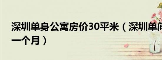 深圳单身公寓房价30平米（深圳单间多少钱一个月）