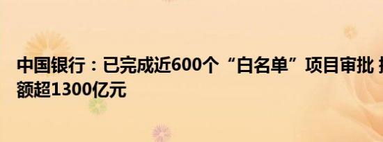 中国银行：已完成近600个“白名单”项目审批 提供融资金额超1300亿元