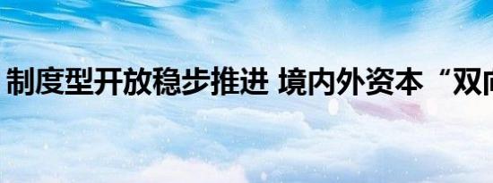 制度型开放稳步推进 境内外资本“双向奔赴”