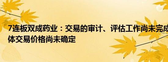 7连板双成药业：交易的审计、评估工作尚未完成 交易的具体交易价格尚未确定