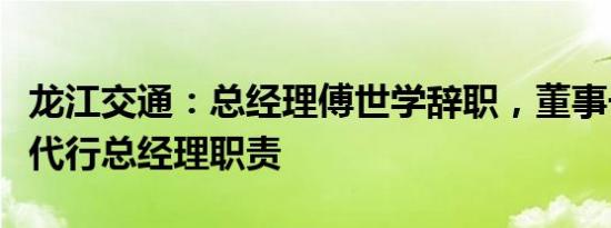 龙江交通：总经理傅世学辞职，董事长王海龙代行总经理职责